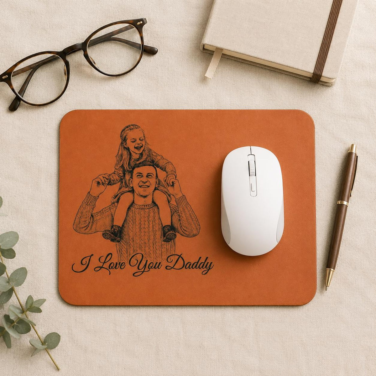 Custom Photo Sketch Line Art Wireless Charging Pad, Fathers Day 2026 Gift For Husband, Personalized Leather Charger Mat, Dad Office Decor