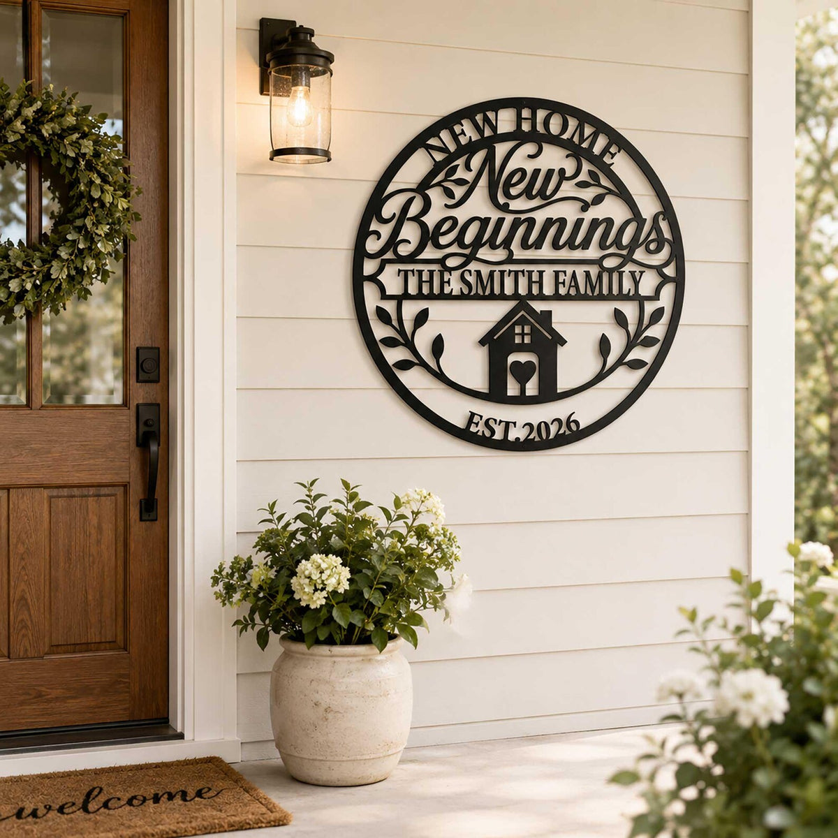 Personalized New Home Metal Sign, Custom Family Name Wall Art with Established Year