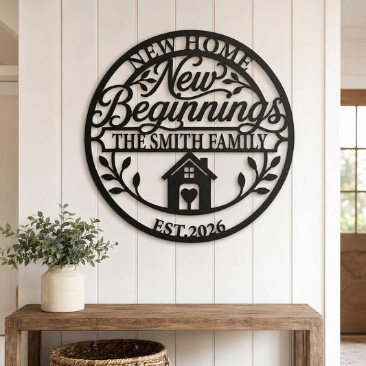 Personalized New Home Metal Sign, Custom Family Name Wall Art with Established Year