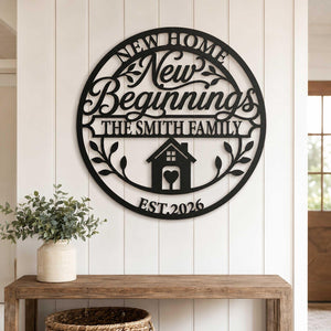 Personalized New Home Metal Sign, Custom Family Name Wall Art with Established Year