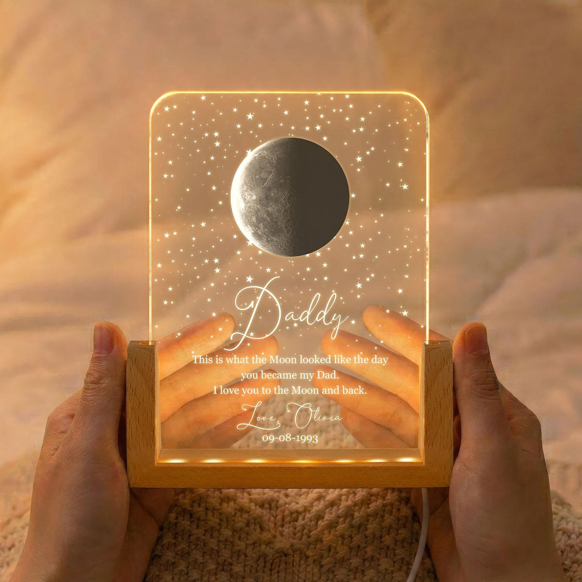 Custom Moon Phase By Date Night Light, Personalized Father's Day Gift For Dad Father's Day Keepsake, Moon Phase With Kid Names Night Light