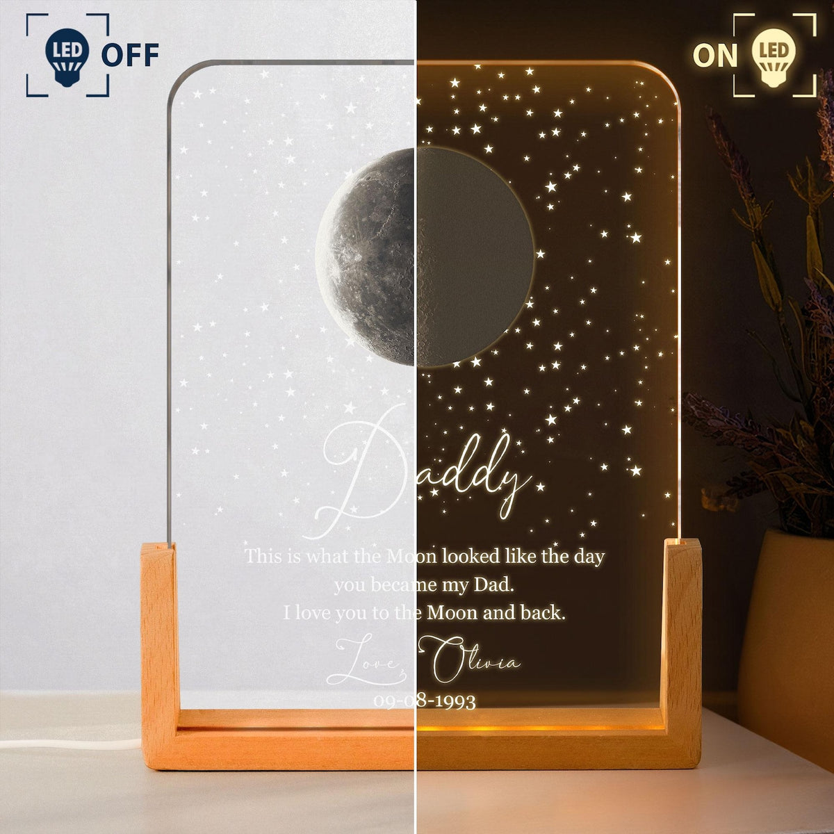 Custom Moon Phase By Date Night Light, Personalized Father's Day Gift For Dad Father's Day Keepsake, Moon Phase With Kid Names Night Light