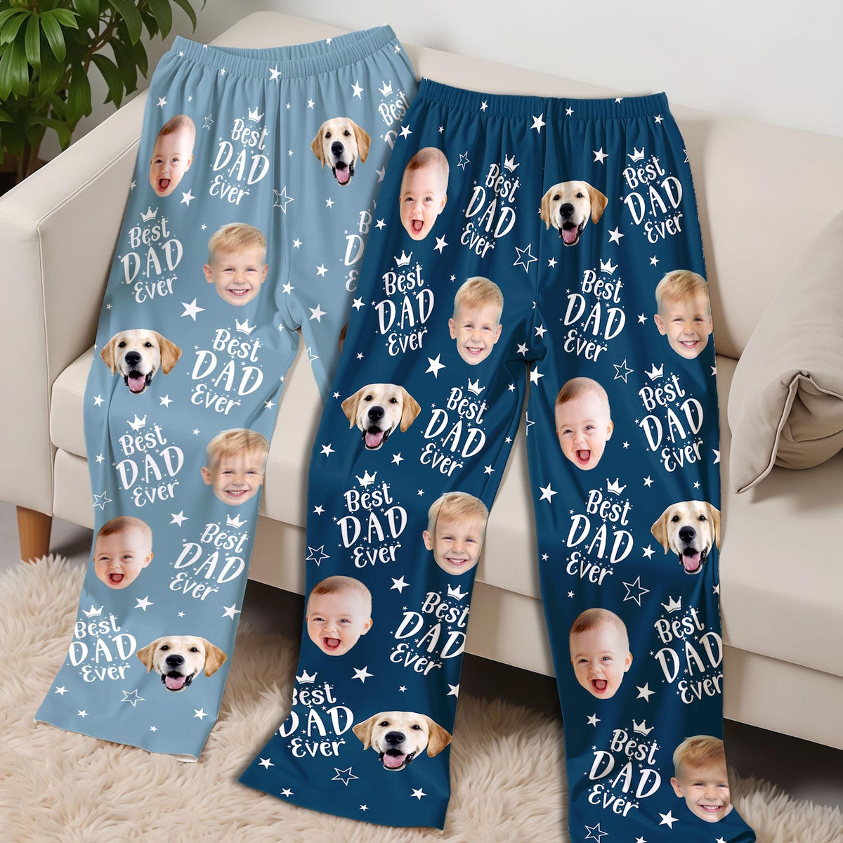 BestDadEver Custom Face Pajama Pants Shorts, Photo Gift fro Dad, Father's day Gifts