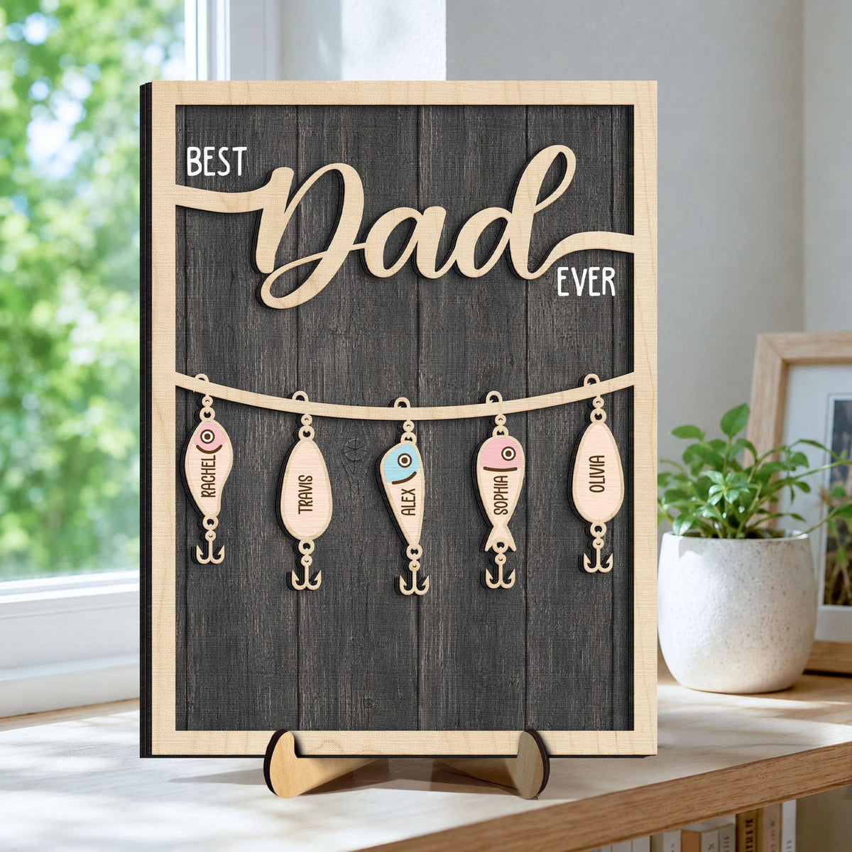 Personalized We Hooked The Best Dad Sign with Children s Names,Father's Day Gift,Fishing Dad Grandpa Gift,Fisherman,Fishing Lures for Dad