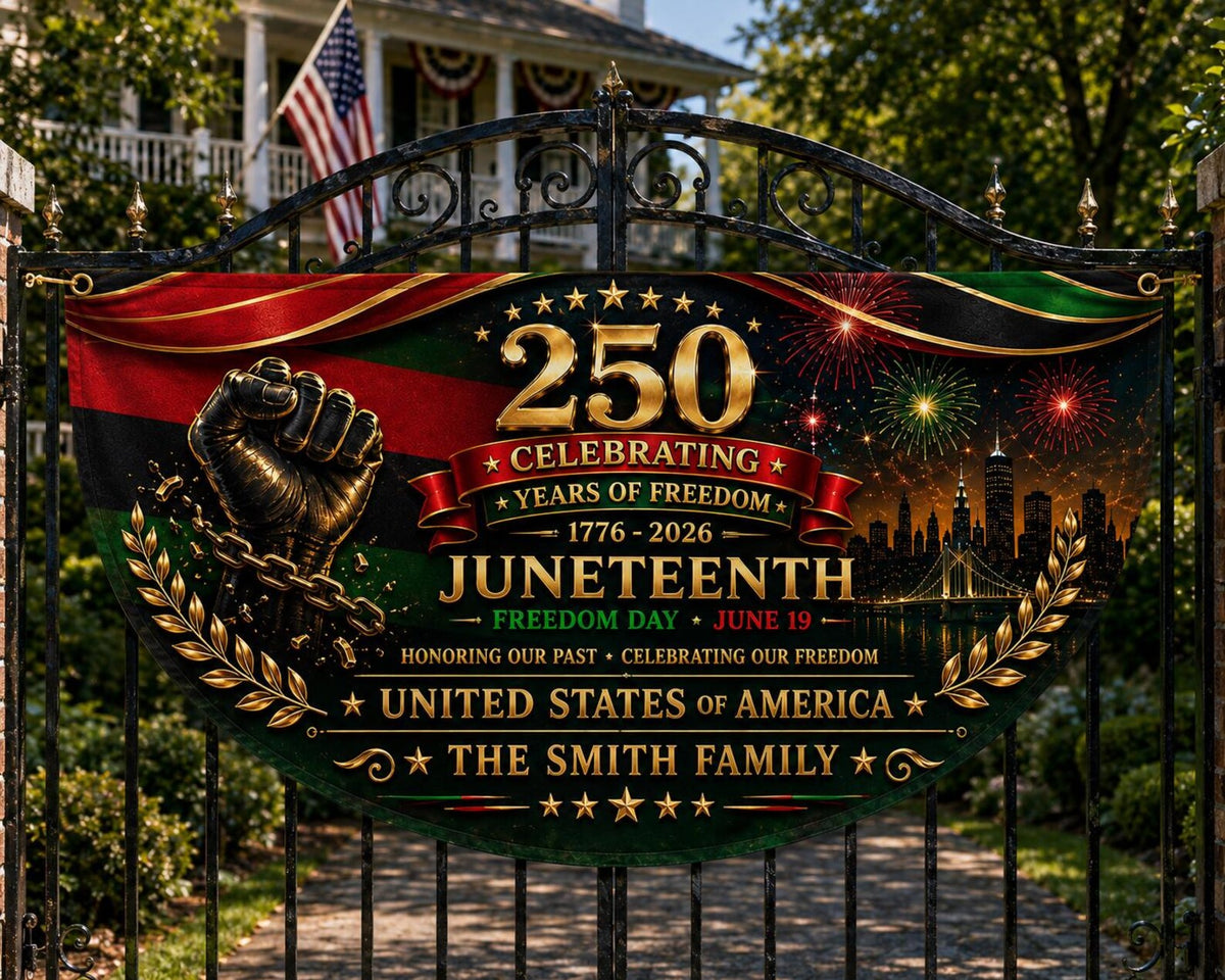 Personalized Juneteenth 250th Anniversary Bunting Banner, Juneteenth Freedom Day Fence Flag, Black History Patriotic Decor