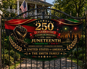 Personalized Juneteenth 250th Anniversary Bunting Banner, Juneteenth Freedom Day Fence Flag, Black History Patriotic Decor