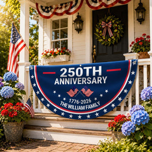 Personalized 250th Anniversary Semicircle Flag, Custom Family Name USA 1776 2026 Flag, Independence Day Patriotic Bunting Decor