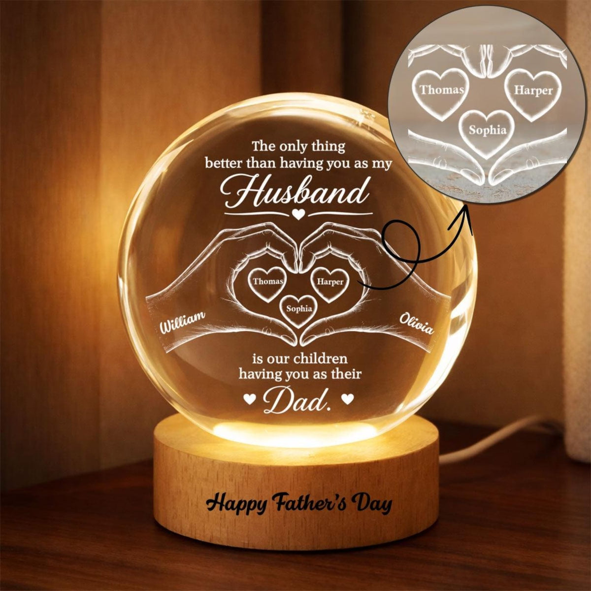The Only Thing Having You As My Husband Hearts in Hands - Personalized Crystal Ball LED Night Light - Father's Day Gift For Husband