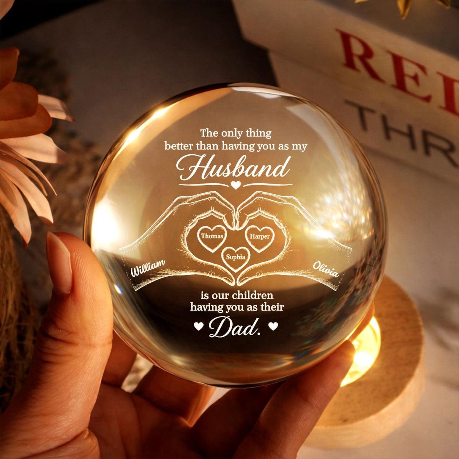 The Only Thing Having You As My Husband Hearts in Hands - Personalized Crystal Ball LED Night Light - Father's Day Gift For Husband
