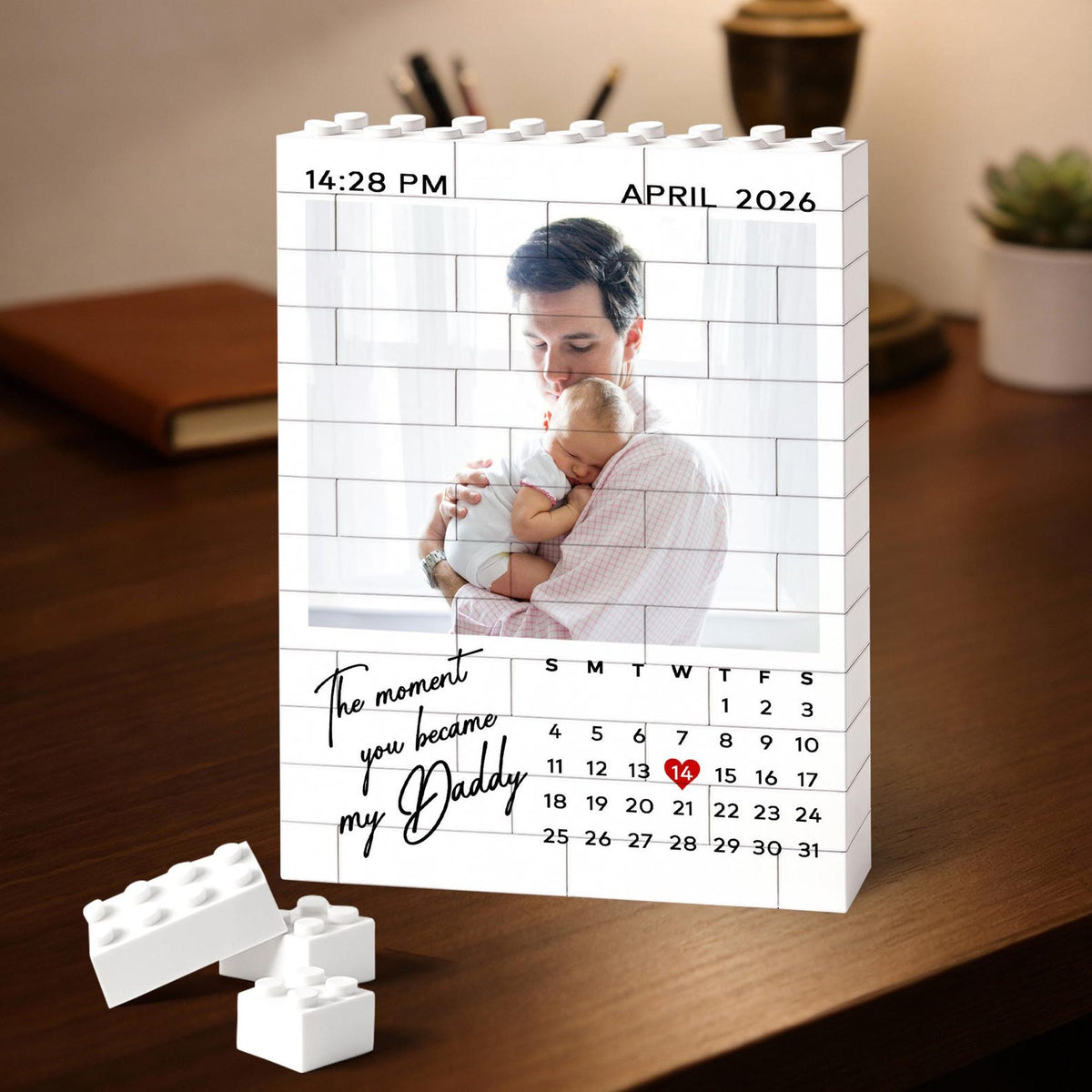 Personalized Dad Photo Building Block, 1st Fathers Day Gift for Him, Calendar Bricks Puzzle Gift for New Dad, The Moment You Became My Daddy