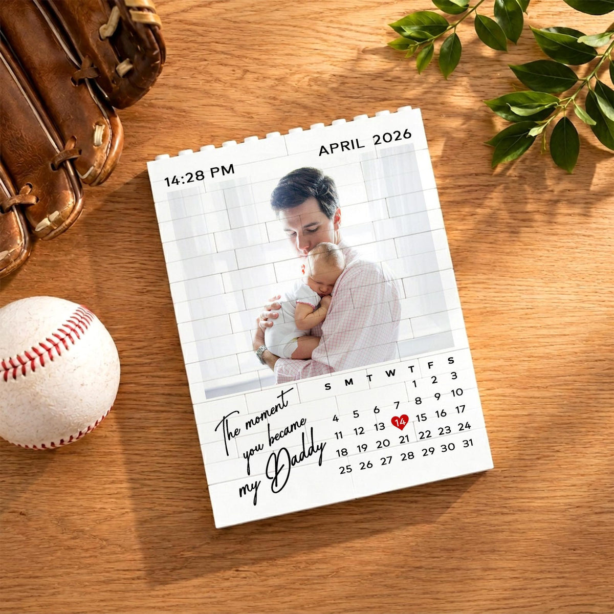 Personalized Dad Photo Building Block, 1st Fathers Day Gift for Him, Calendar Bricks Puzzle Gift for New Dad, The Moment You Became My Daddy