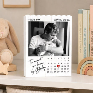 Personalized Dad Photo Building Block, 1st Fathers Day Gift for Him, Calendar Bricks Puzzle Gift for New Dad, The Moment You Became My Daddy