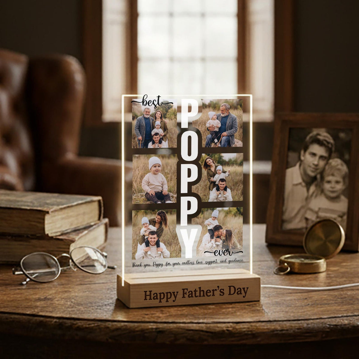 Personalized Best Dad Ever Acrylic Plaque, Custom Photo Collage Gift for Dad, LED Acrylic Father s Day Gift from Kids, Papa Picture Frame