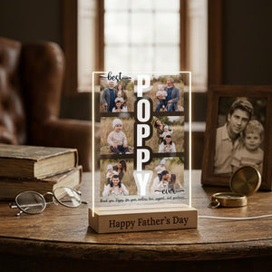 Personalized Best Dad Ever Acrylic Plaque, Custom Photo Collage Gift for Dad, LED Acrylic Father s Day Gift from Kids, Papa Picture Frame