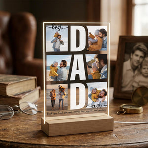 Personalized Best Dad Ever Acrylic Plaque, Custom Photo Collage Gift for Dad, LED Acrylic Father s Day Gift from Kids, Papa Picture Frame