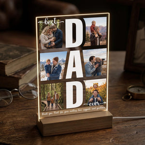 Personalized Best Dad Ever Acrylic Plaque, Custom Photo Collage Gift for Dad, LED Acrylic Father s Day Gift from Kids, Papa Picture Frame