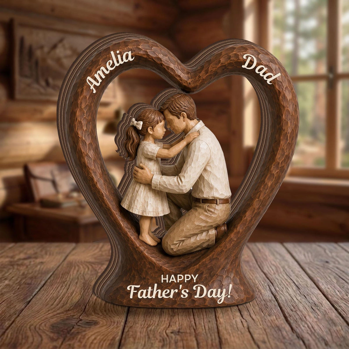 Custom Name Gift for Dad, Personalized Dad Kids Heart 2D FLAT Wooden Block, Father Child Keepsake, Family Wooden Decor, Fathers Day Gift