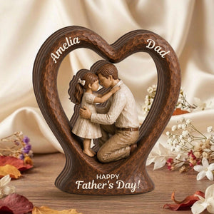 Custom Name Gift for Dad, Personalized Dad Kids Heart 2D FLAT Wooden Block, Father Child Keepsake, Family Wooden Decor, Fathers Day Gift