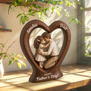 Custom Name Gift for Dad, Personalized Dad Kids Heart 2D FLAT Wooden Block, Father Child Keepsake, Family Wooden Decor, Fathers Day Gift