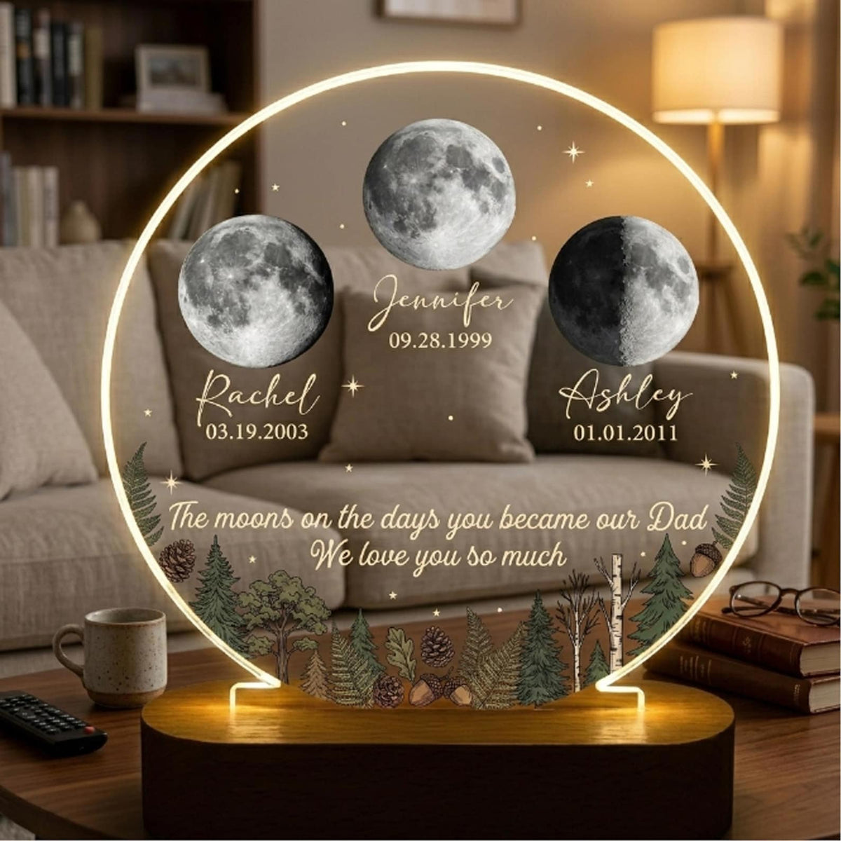 The Days You Became Our Dad, Custom Moon Phase by Date, Personalized Acrylic LED Night Light, Father's Day Gift for Dad, Husband