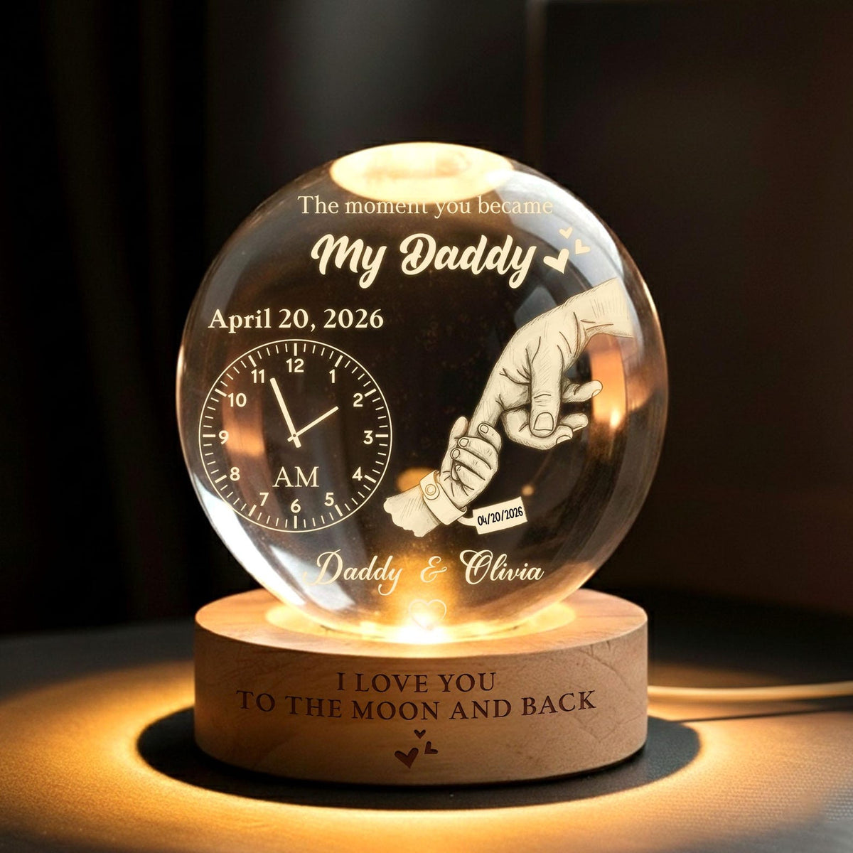The Moment You Became My Daddy Personalized Crystal Ball Night Light, Gift for New Daddy, 1st Father's Day Gift, New Dad Gift from Baby