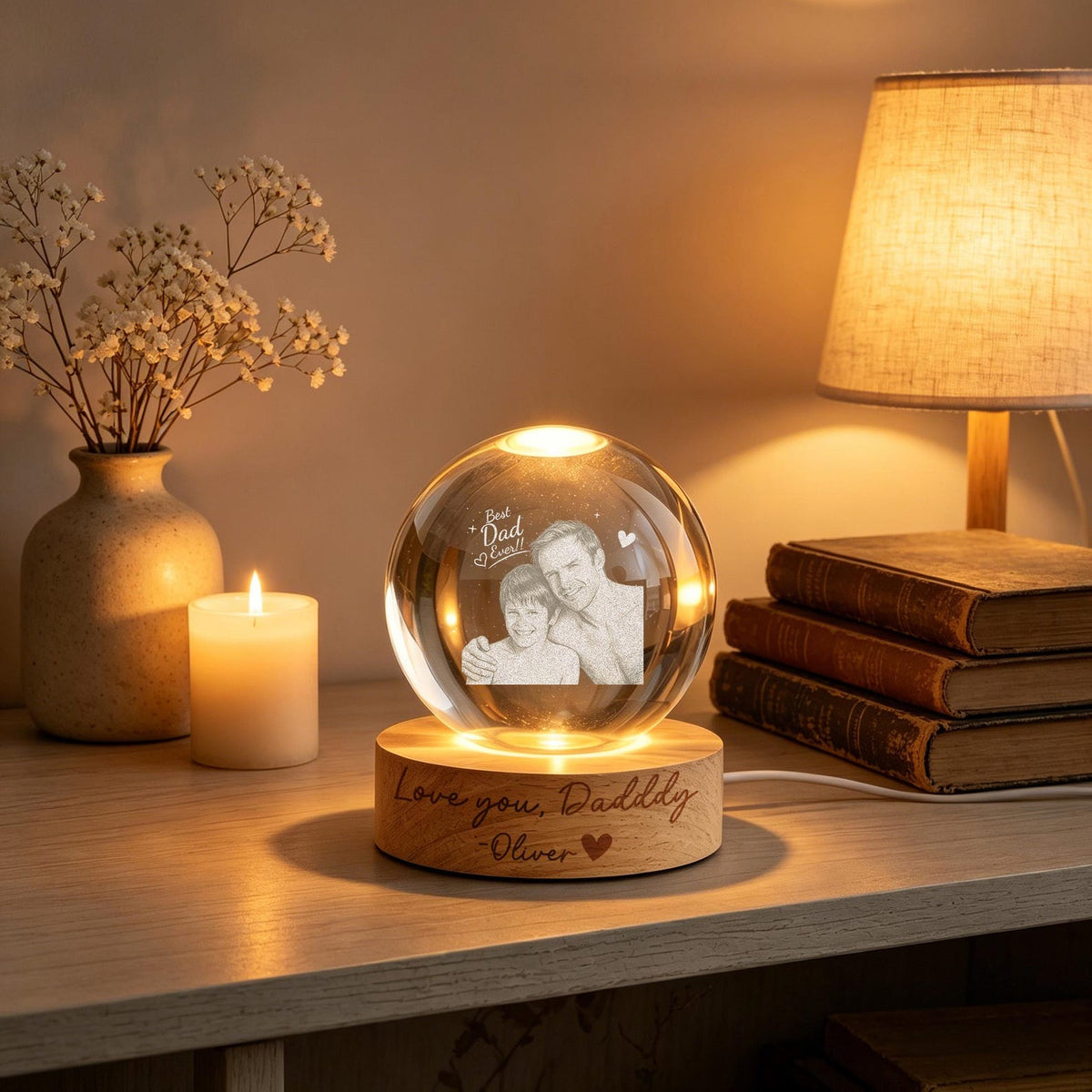 Custom Dad Photo Crystal Ball Light,Father s Day Gift from Kids,New Dad Gift,Best Dad Ever Keepsake Light,Dad & Kids Portrait Globe