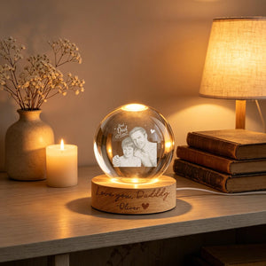 Custom Dad Photo Crystal Ball Light,Father s Day Gift from Kids,New Dad Gift,Best Dad Ever Keepsake Light,Dad & Kids Portrait Globe