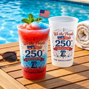 Personalized Family Name USA 250th Anniversary Frosted Cup, We The People 1776 2026 Cup, Patriotic Party Decor, 4th of July Cup