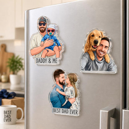 Personalized Portrait From Photo Dad And Kids Magnet: Custom Dad Photo Magnet, Fathers Day Gift For Dad, Gift For Husband, New Dad Gift