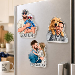 Personalized Portrait From Photo Dad And Kids Magnet: Custom Dad Photo Magnet, Fathers Day Gift For Dad, Gift For Husband, New Dad Gift
