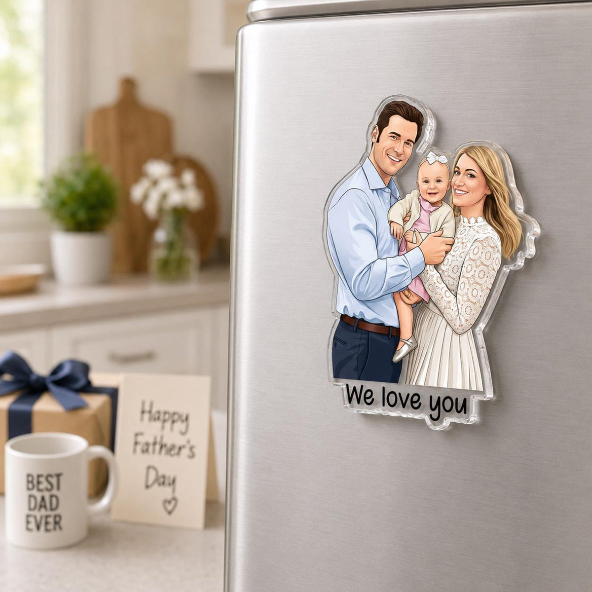 Personalized Portrait From Photo Dad And Kids Magnet: Custom Dad Photo Magnet, Fathers Day Gift For Dad, Gift For Husband, New Dad Gift