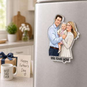 Personalized Portrait From Photo Dad And Kids Magnet: Custom Dad Photo Magnet, Fathers Day Gift For Dad, Gift For Husband, New Dad Gift