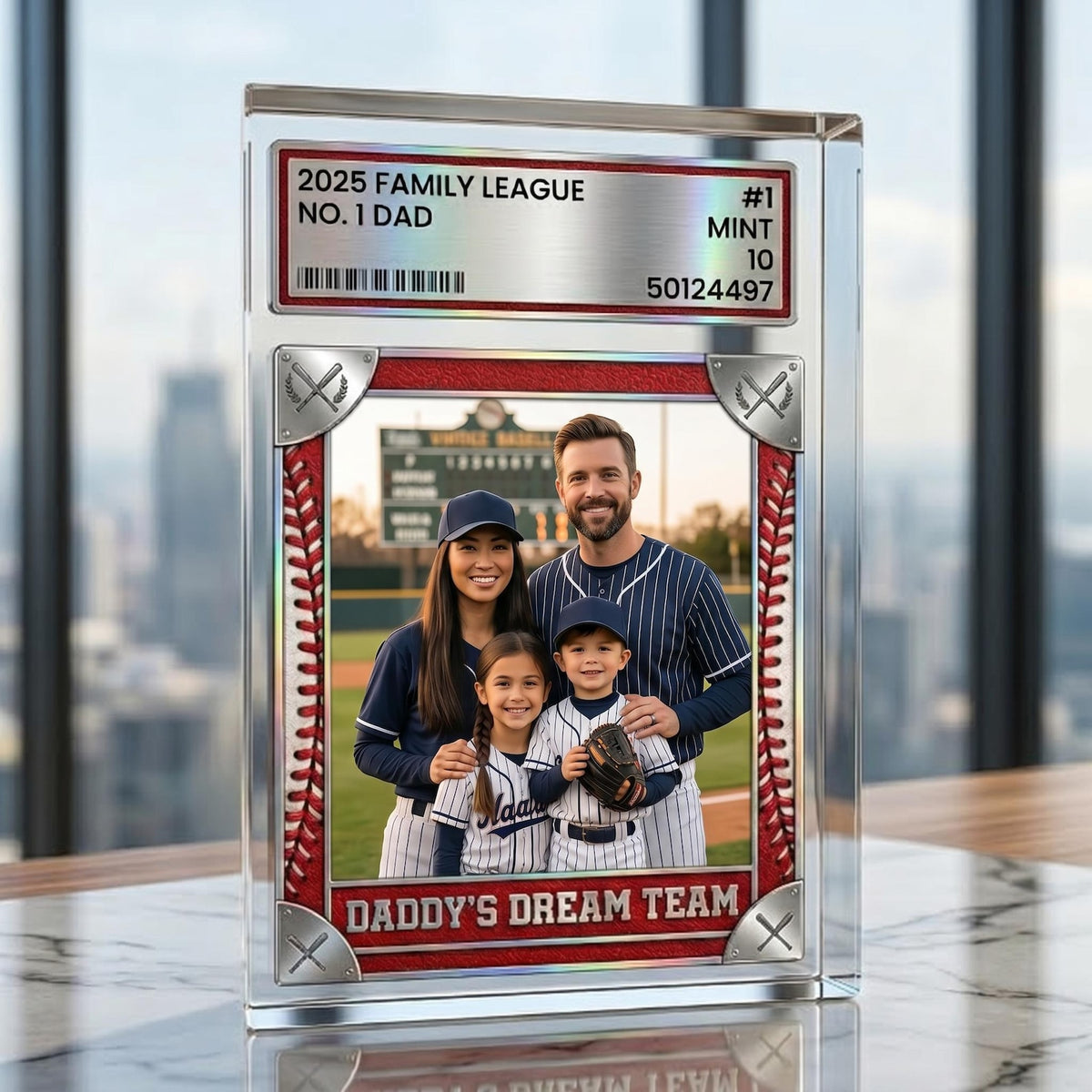 Trading Card Style Personalized Photo Acrylic Block Plaque, Father's Day Gift for Baseball Dad, Husband Gifts, 1 Dad Sports, Dad Gifts