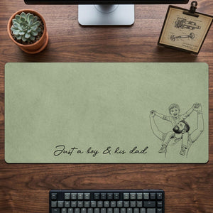 Personalized Dad We Love You Custom Photo Sketch Line Art Desk Mat, Father's Day Gift For Husband, Daddy & Kid Picture Desk Pad Mouse Mat