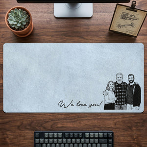 Personalized Dad We Love You Custom Photo Sketch Line Art Desk Mat, Father's Day Gift For Husband, Daddy & Kid Picture Desk Pad Mouse Mat