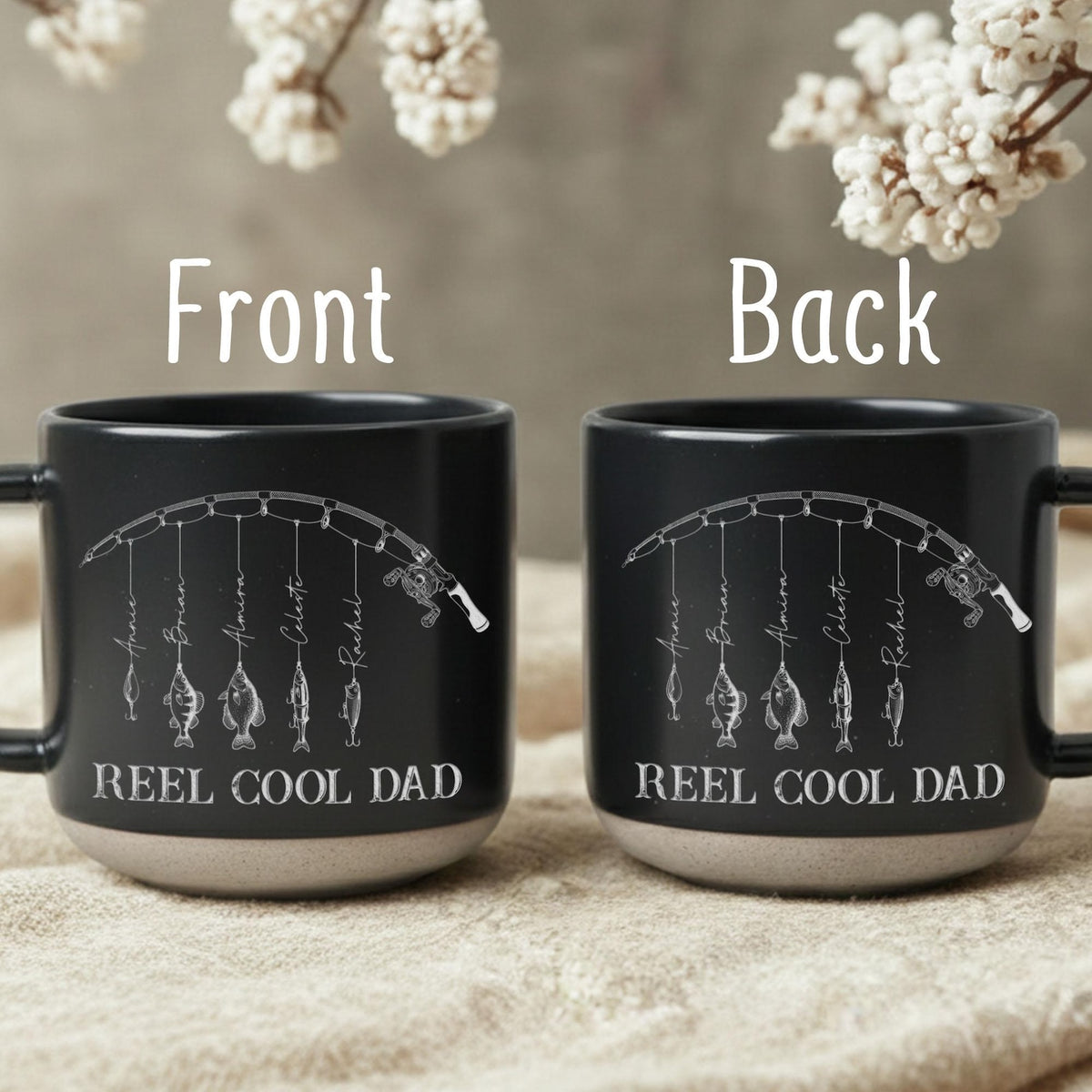 Custom Engraved Reel Cool Dad Fishing Pottery Mug,Fisher Grandpa Mug,Fathers Day Gift, Reel Cool Papa Mug With Kids Name, Fishing Lover Gift