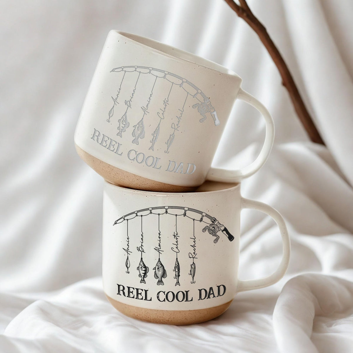 Custom Engraved Reel Cool Dad Fishing Pottery Mug,Fisher Grandpa Mug,Fathers Day Gift, Reel Cool Papa Mug With Kids Name, Fishing Lover Gift