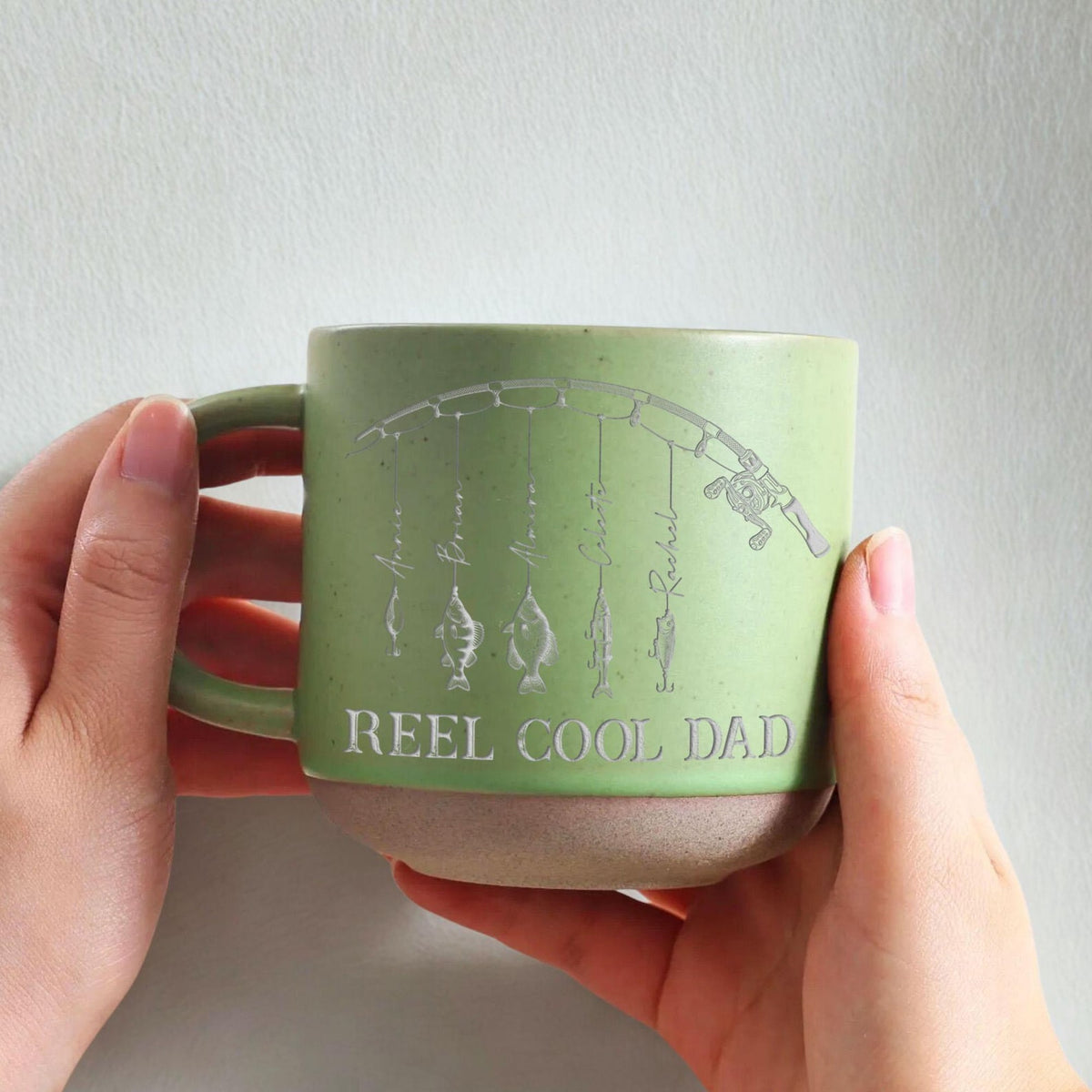 Custom Engraved Reel Cool Dad Fishing Pottery Mug,Fisher Grandpa Mug,Fathers Day Gift, Reel Cool Papa Mug With Kids Name, Fishing Lover Gift