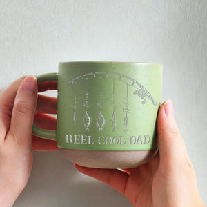 Custom Engraved Reel Cool Dad Fishing Pottery Mug,Fisher Grandpa Mug,Fathers Day Gift, Reel Cool Papa Mug With Kids Name, Fishing Lover Gift