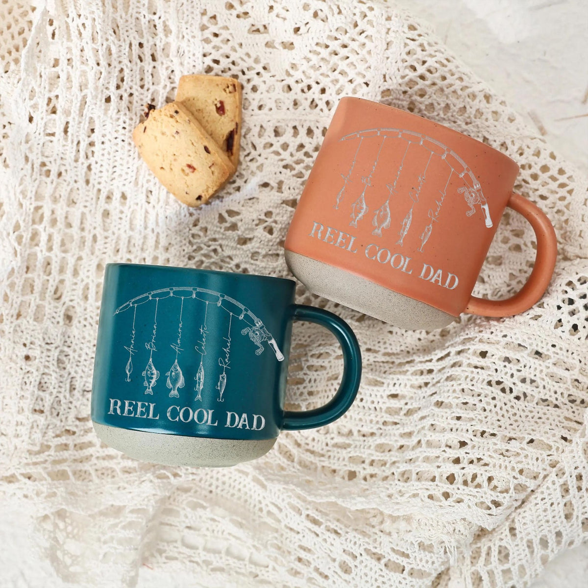 Custom Engraved Reel Cool Dad Fishing Pottery Mug,Fisher Grandpa Mug,Fathers Day Gift, Reel Cool Papa Mug With Kids Name, Fishing Lover Gift