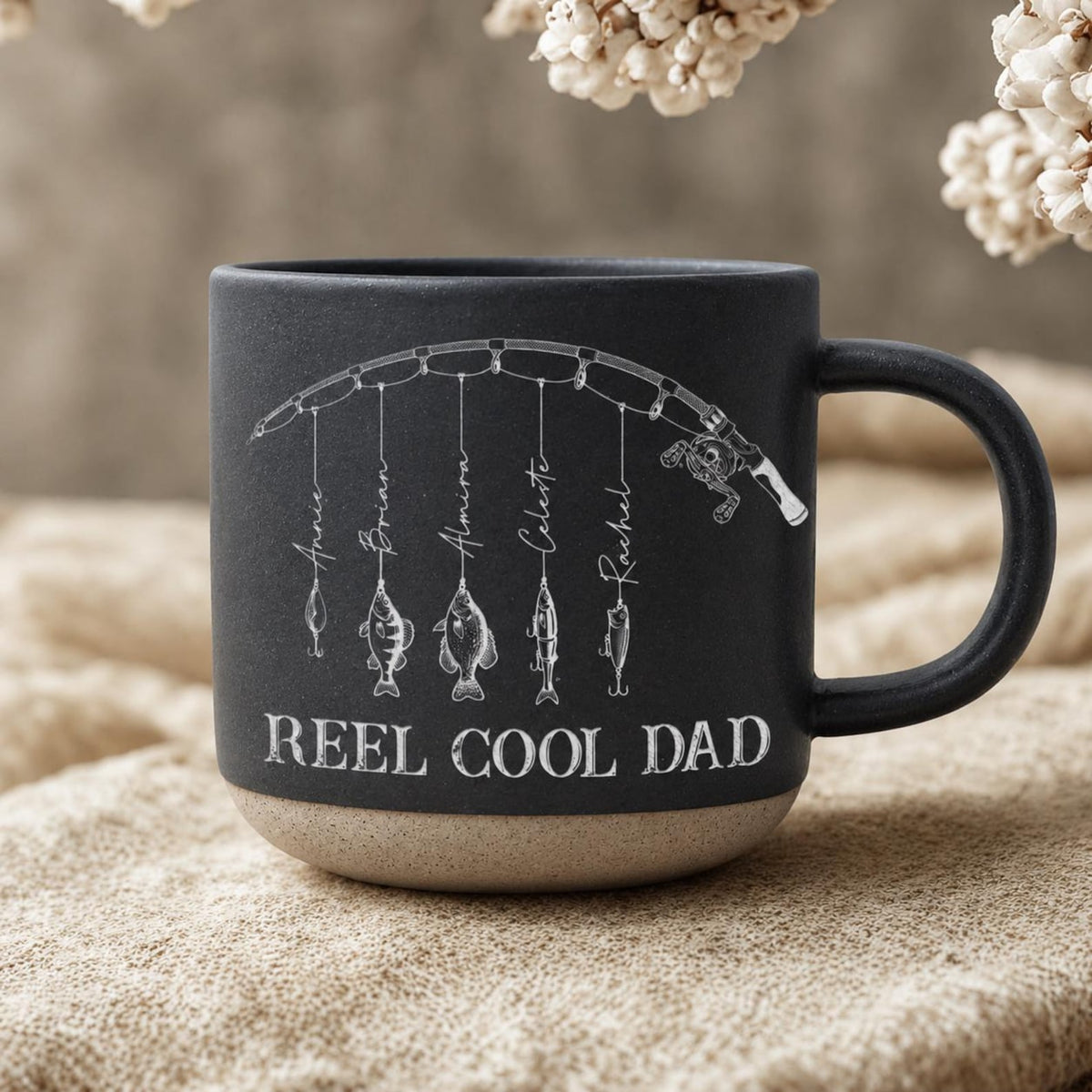Custom Engraved Reel Cool Dad Fishing Pottery Mug,Fisher Grandpa Mug,Fathers Day Gift, Reel Cool Papa Mug With Kids Name, Fishing Lover Gift