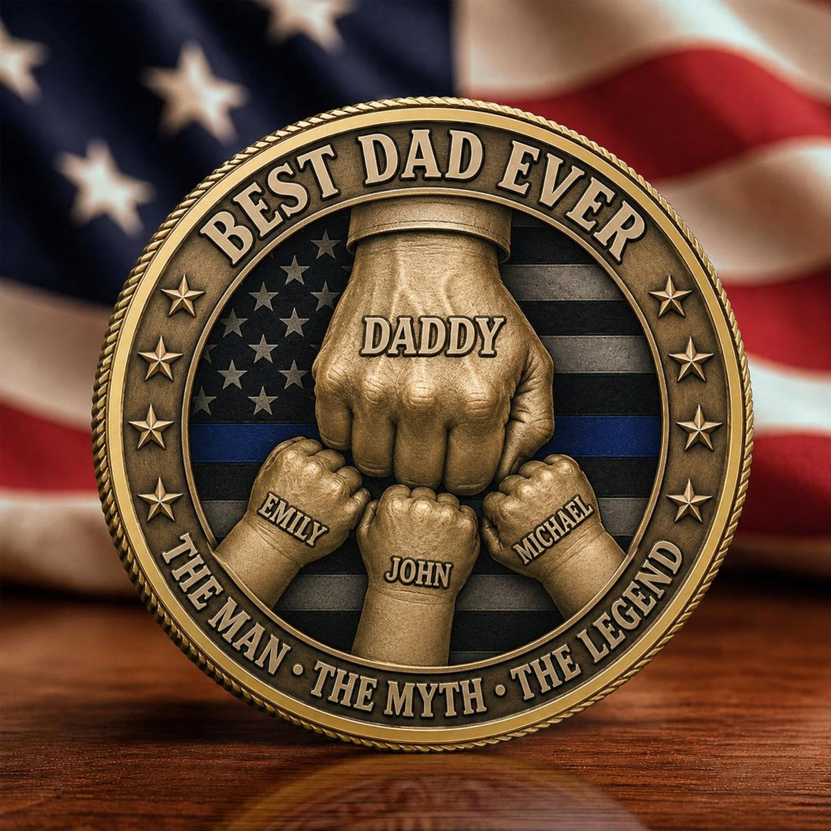 Personalized Best Dad Ever Challenge Coin, Custom Daddy Coin Gift, Thin Blue Line Police Dad Gift, Father s Day Keepsake