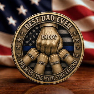 Personalized Best Dad Ever Challenge Coin, Custom Daddy Coin Gift, Thin Blue Line Police Dad Gift, Father s Day Keepsake