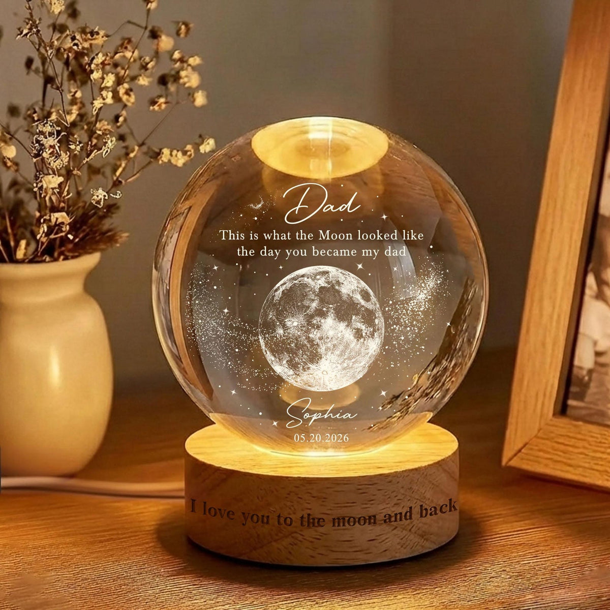 Personalized Dad Moons Phase Crystal Ball Night Light, The Day You Became My Dad Gift,Moons Phase Night Light,Father's Day Gift,Gift for Dad