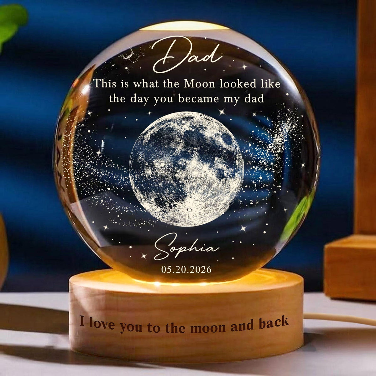 Personalized Dad Moons Phase Crystal Ball Night Light, The Day You Became My Dad Gift,Moons Phase Night Light,Father's Day Gift,Gift for Dad