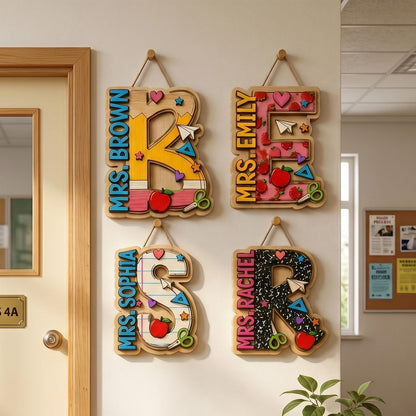 Personalized Alphabet Teacher Door Hanger, Back To School Teacher Gift, Custom Pencil Classroom Sign, Classroom Decor, Custom Name Hanger