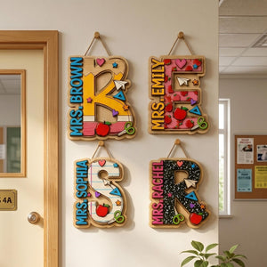 Personalized Alphabet Teacher Door Hanger, Back To School Teacher Gift, Custom Pencil Classroom Sign, Classroom Decor, Custom Name Hanger