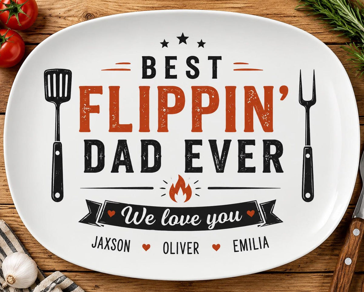 Personalized Best Flippin Dad Ever Plate Custom Kid Name Printed Keepsake,Father's Day, Gift For Dad