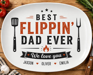 Personalized Best Flippin Dad Ever Plate Custom Kid Name Printed Keepsake,Father's Day, Gift For Dad