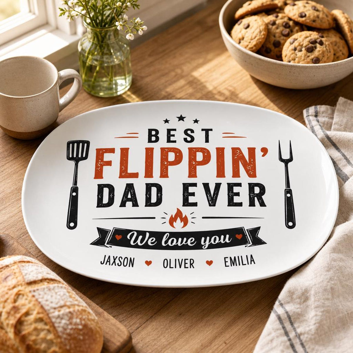 Personalized Best Flippin Dad Ever Plate Custom Kid Name Printed Keepsake,Father's Day, Gift For Dad
